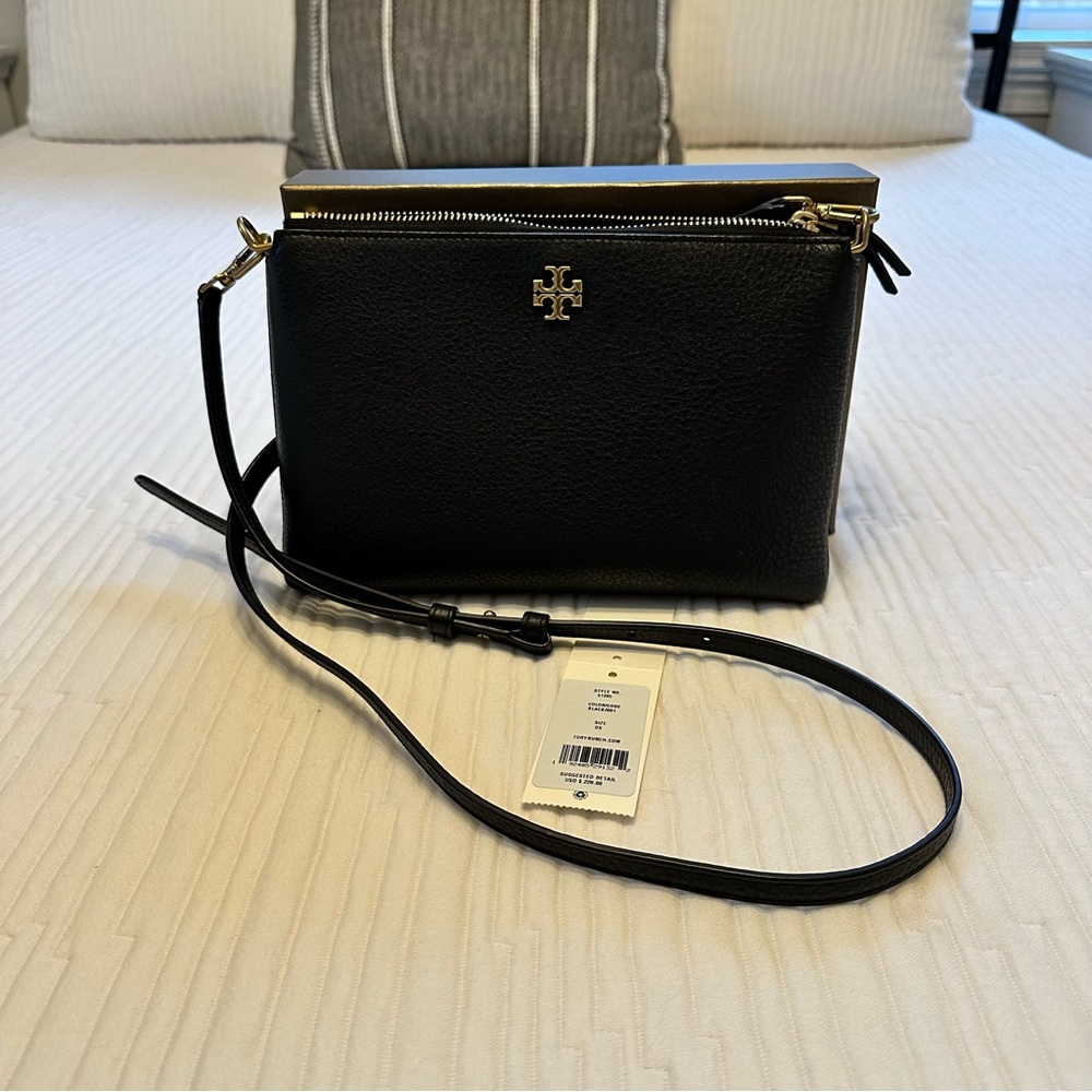 Tory Burch Mercer Pebbled Zip Crossbody Bag in Black